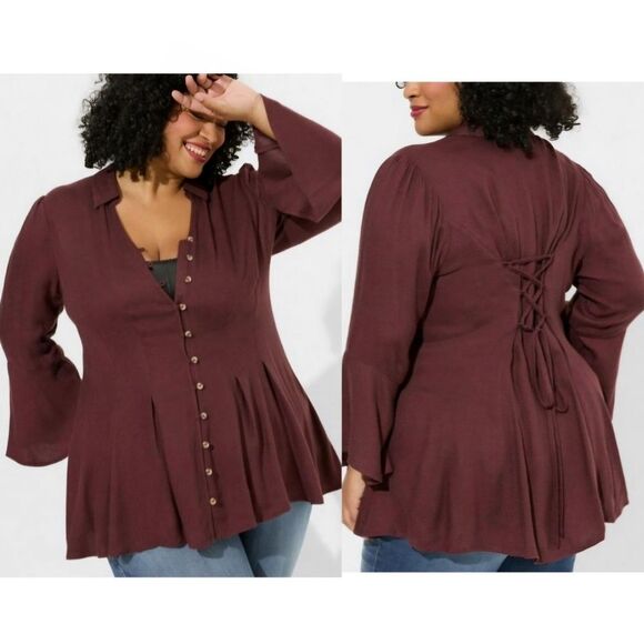 torrid Tops - NWT Torrid | Fit & Flare Brushed Rayon Blend Blouse Button Corset Top Women's 2X